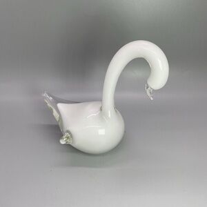 Kumela Finland White Art Glass Swan Signed A. Jacobino Vintage